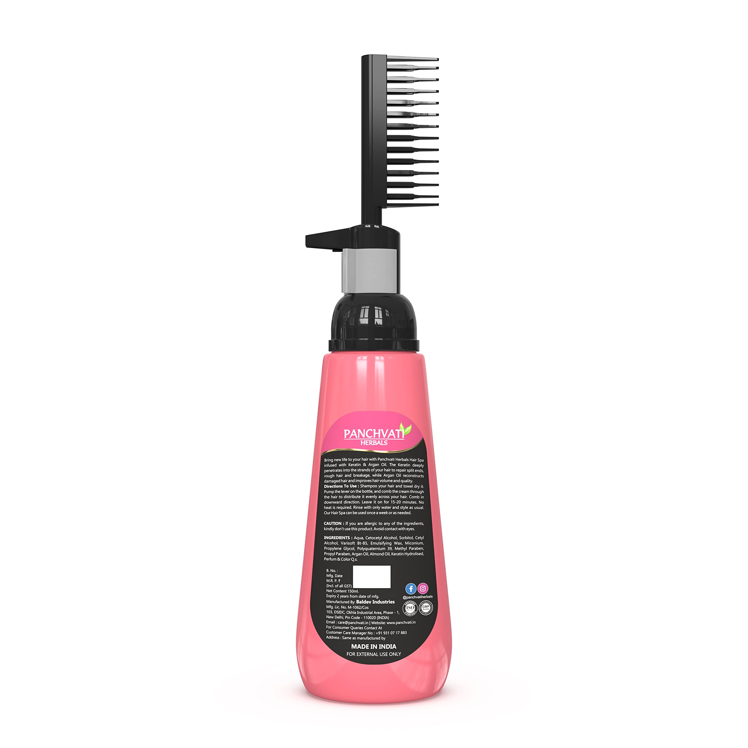 Panchvati Herbals Total Damage Repair Hair Spa with Keratin & Argan Oil | Moisture Lock Treatment | Includes Comb Applicator (150ml) | For Dry, Damaged & Frizzy Hair | At-Home Hair Care Solution