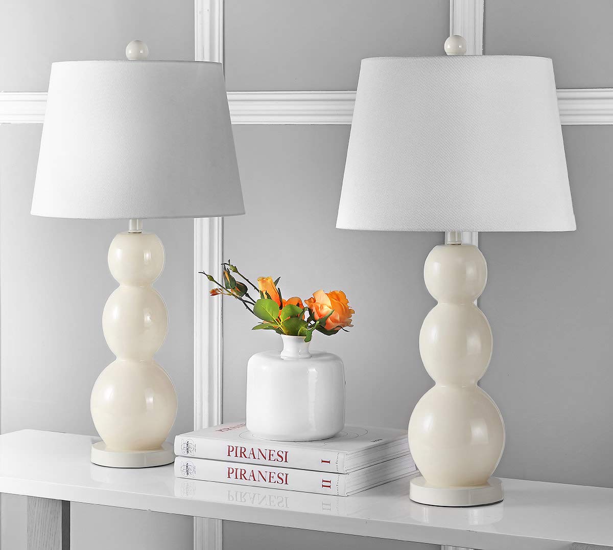SAFAVIEH Jayne Modern 28-inch 3-Sphere Glass Table Lamp Set of 2 with LED Bulbs - Light Grey Contemporary Lighting for Bedroom, Living Room, Home Office & Nightstand | Perfect for Ambient Lighting and Home Decor Accents