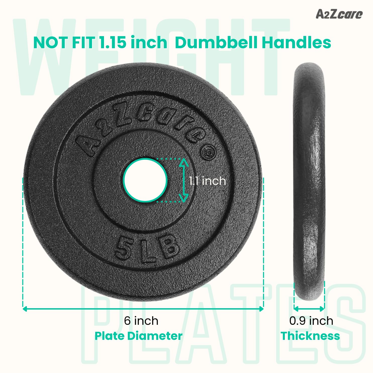 A2ZCARE 1 Inch Standard Weight Plates Set (1.25-15 lbs) - Cast Iron Dumbbell & Barbell Plates for Home Gym, Strength Training & Fitness Workouts