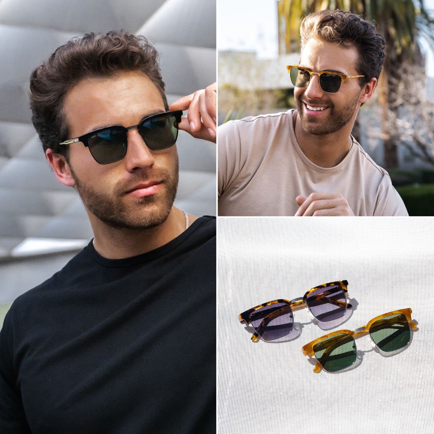 WearMe Pro Modern Semi-Rimless Rectangular Polarized Sunglasses for Men & Women - UV Protection, Lightweight & Stylish for Driving, Outdoor Sports & Beach Vacation