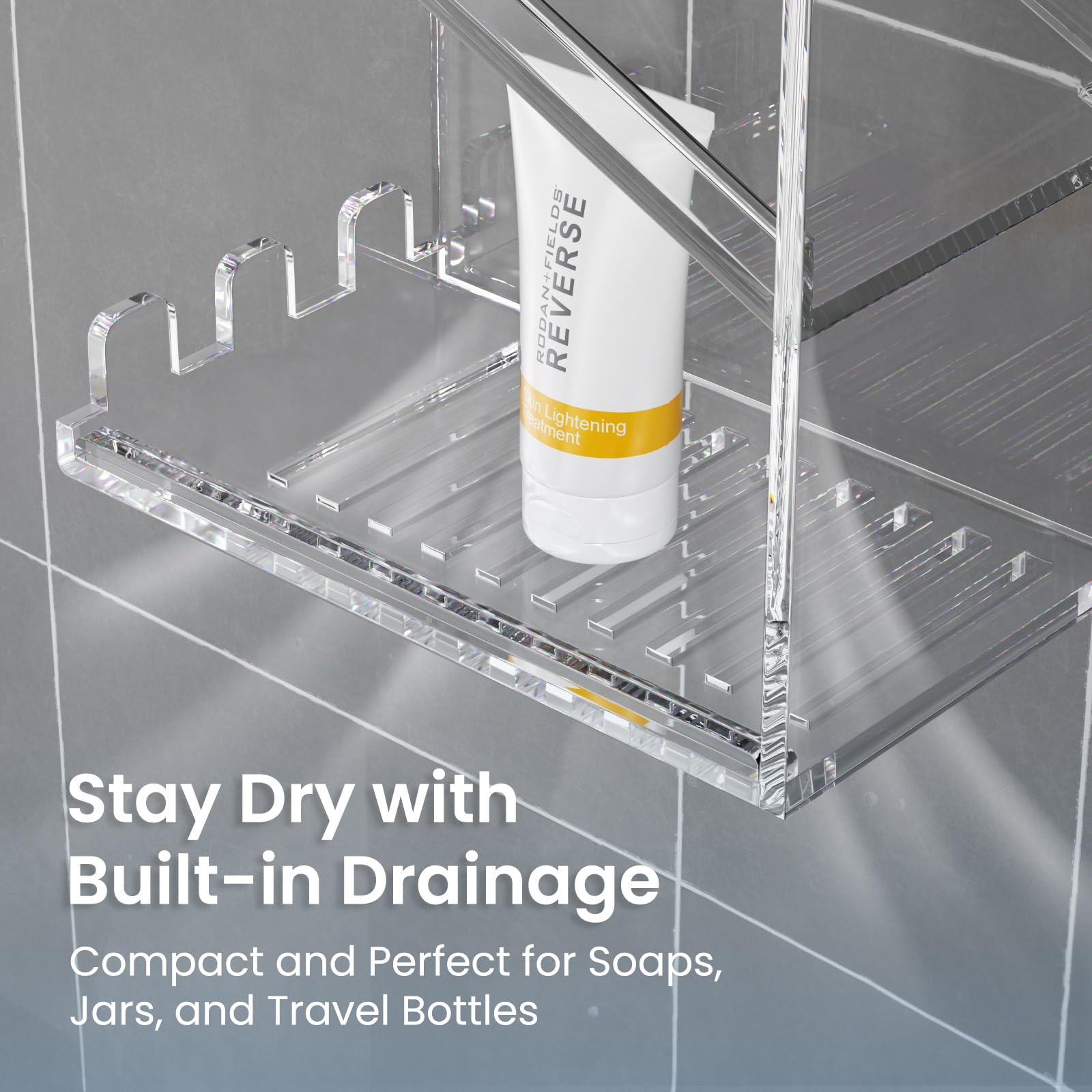 AITEE Clear Acrylic Shower Caddy Organizer - Wall Mounted Bathroom Storage Shelf with Suction Cups for Shampoo, Conditioner & Soap - No Drilling, Rustproof & Durable - Perfect for Small Bathrooms, Apartments & Dorm Showers