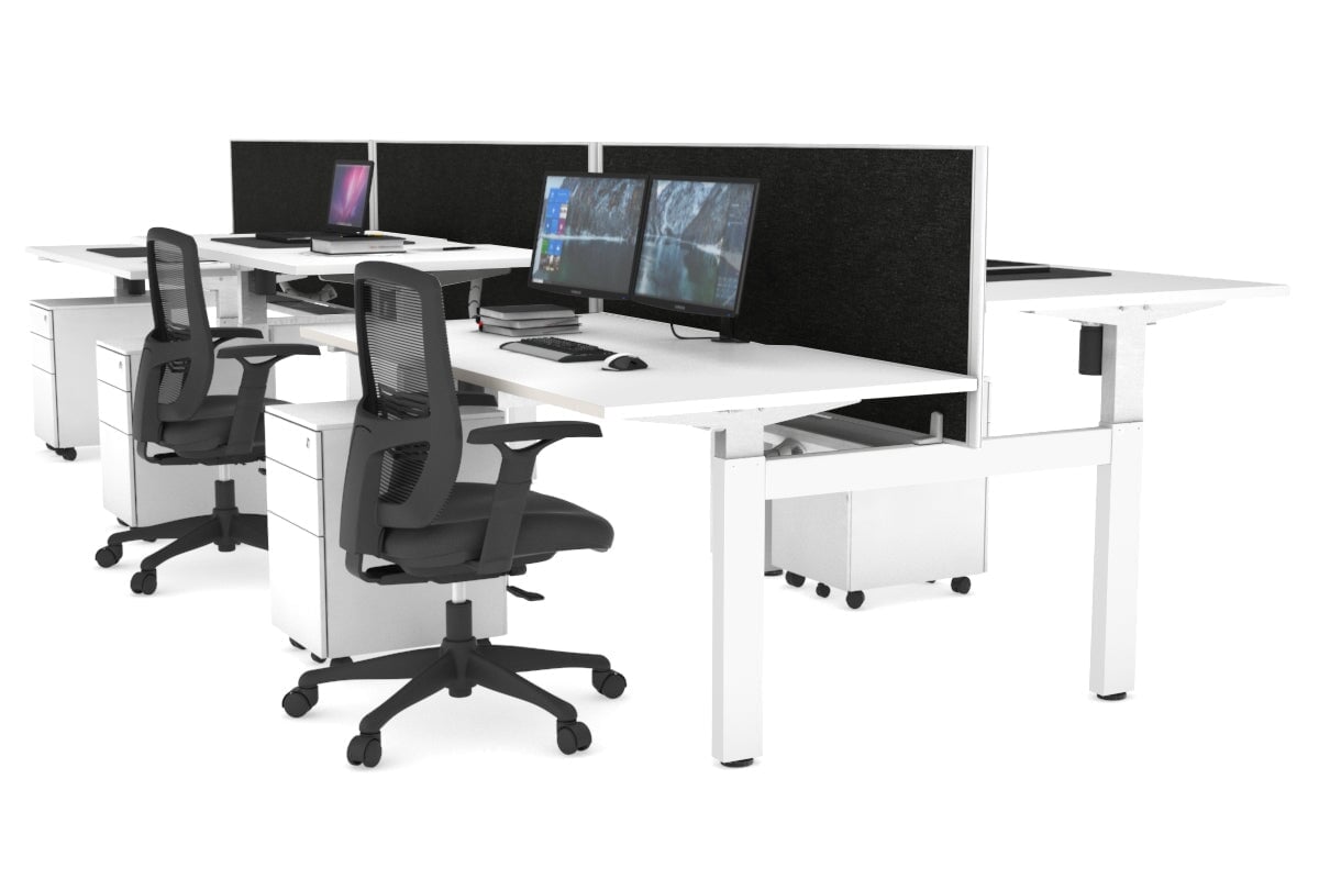 Adjustable 6-Person H Bench Workstation with White Frame - 1400L x 800W, Cable Management Scallop | Perfect for Office, Coworking Spaces & Home Offices