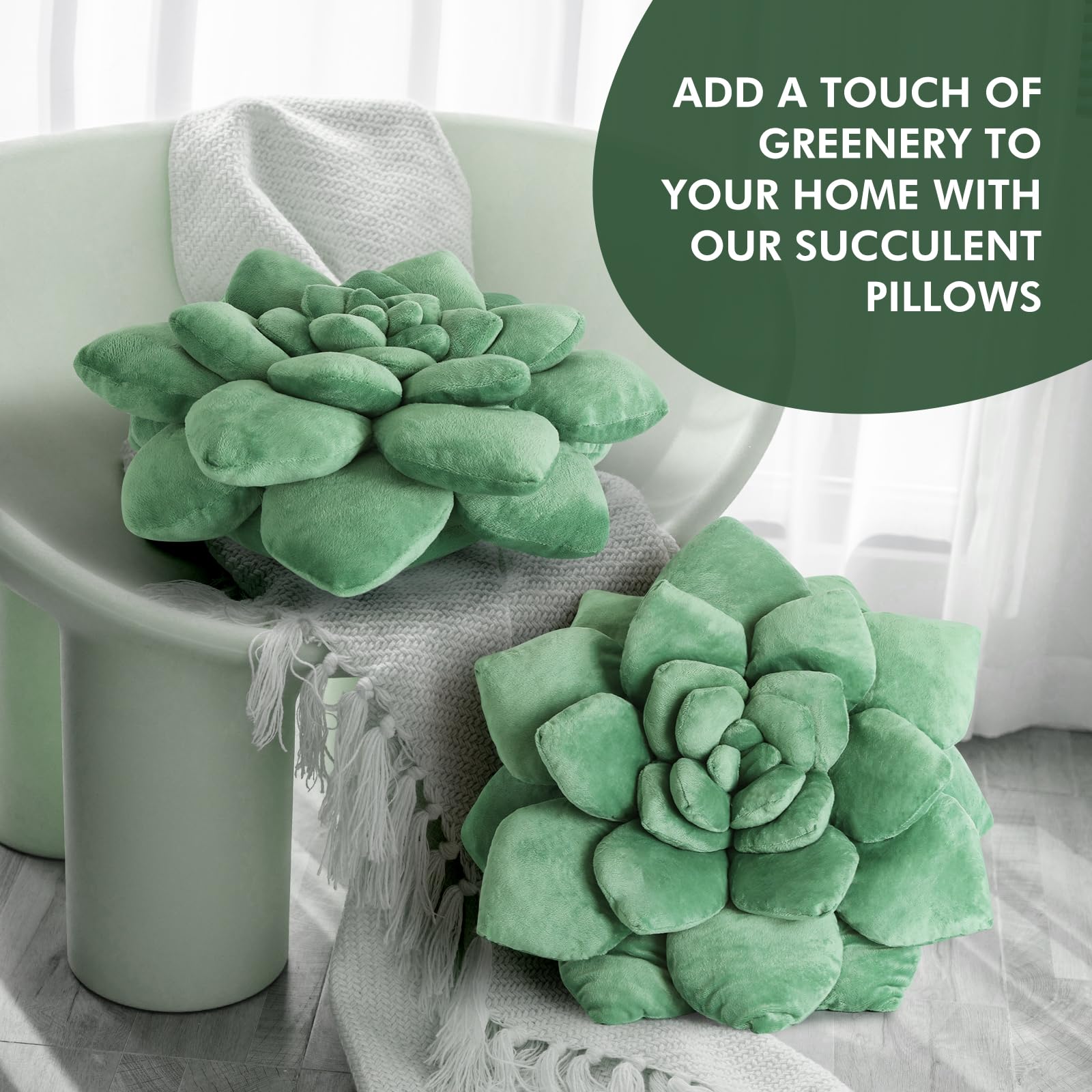 3D Succulent Shaped Pillow - 13.8'' Soft Plush Flower Cushion for Bedroom Decor, Home & Office - Unique Green Plant-Shaped Throw Pillow for Sofa, Chair, Dorm Room - Perfect Gift for Plant Lovers