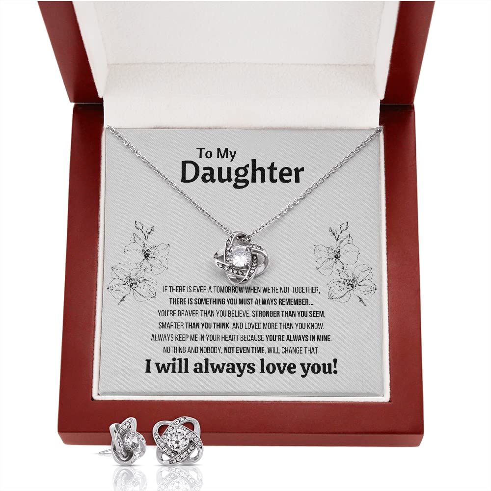 Mother Daughter Necklace Gift Set - Timeless Jewelry with Engraved Message Card & Elegant Gift Box | Perfect Birthday, Christmas Present for Daughter from Mom & Dad | Father Daughter Pendant with LED Box & Matching Earrings | Ideal for Anniversaries, Graduation, Valentine's Day