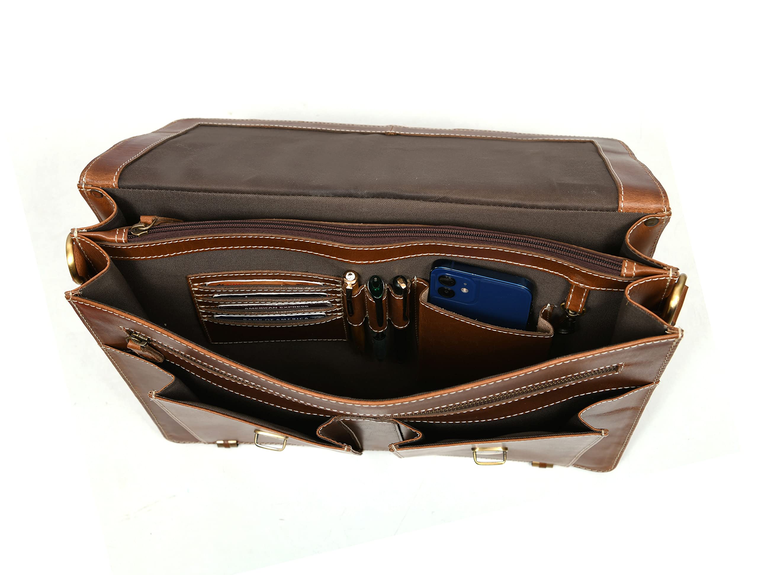Premium Genuine Leather Briefcase for Men - Professional Office Bag with Padded Laptop Compartment (Fits 16 Inch Laptops) by Aaron Leather Goods - Ideal for Business Travel & Executive Work