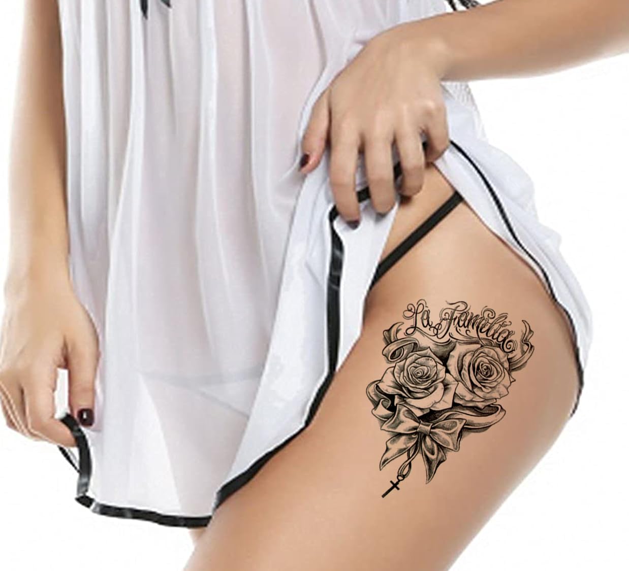 3D Temporary Tattoo Stickers for Men & Women - Waterproof Fake Tattoos with Flowers, Butterflies, Stars & Angel Designs - Dark Desire & Honeymoon Collection - Realistic Body Art (19x9cm) | Perfect for Parties, Cosplay, Halloween & Summer Beach Looks