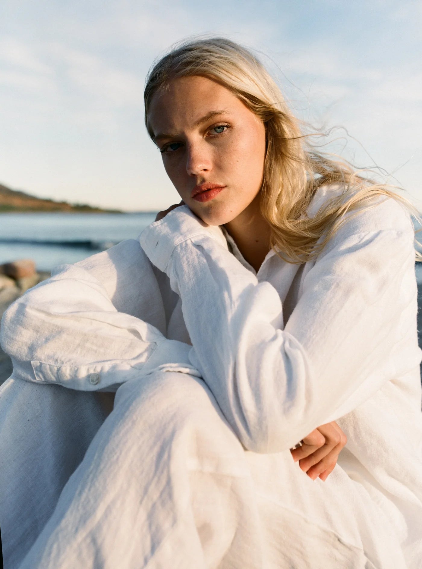 Cecile Oversized Linen Shirt for Women - Breathable White Loose Fit Button Down Blouse - Perfect for Casual Outings, Beach Cover-Up & Summer Fashion
