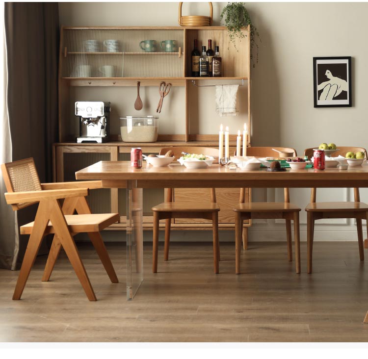 Solid Oak & Cherry Wood Acrylic Suspension Dining Table - Modern Floating Design for Small Spaces, Kitchens & Contemporary Dining Rooms