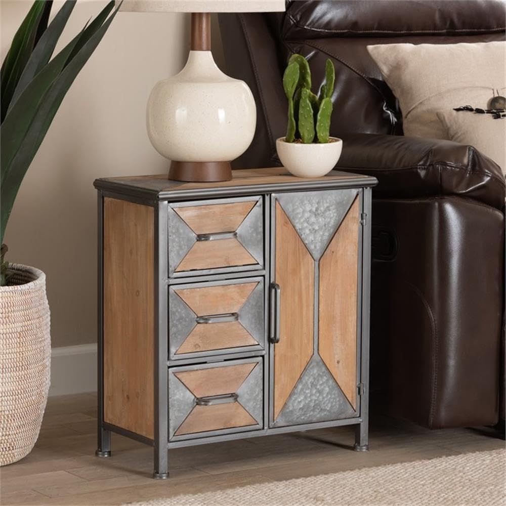 Baxton Studio AM19136 Oak Grey Storage Cabinet - Modern Sideboard for Living Room, Bedroom, or Office Organization