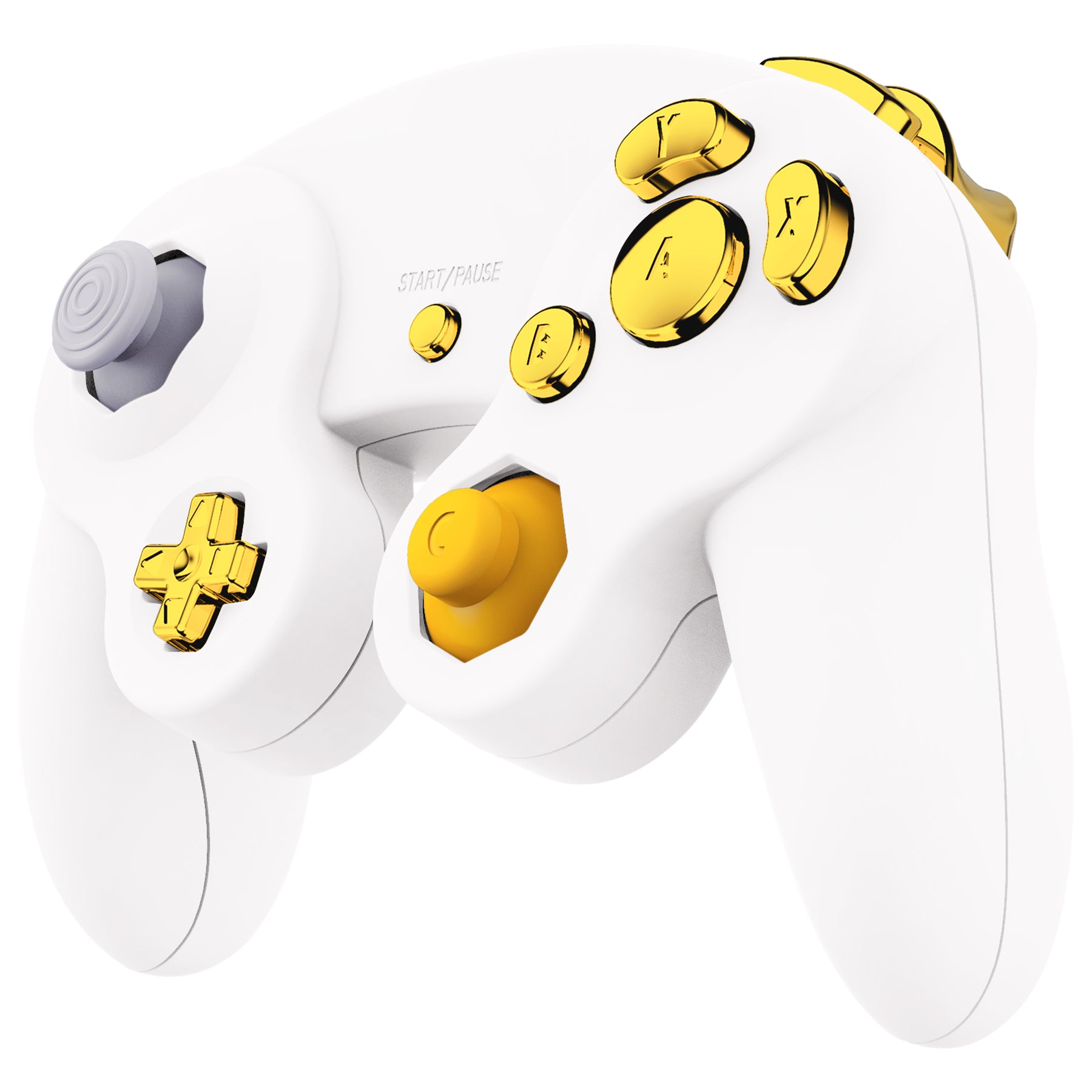 ExtremeRate Chrome Gold Replacement Buttons for Nintendo GameCube Controller - Full Set ABXY, D-Pad, ZL/ZR Keys with Thumbsticks & Tools (Controller Not Included) - Perfect for DIY Repair and Gaming Enthusiasts