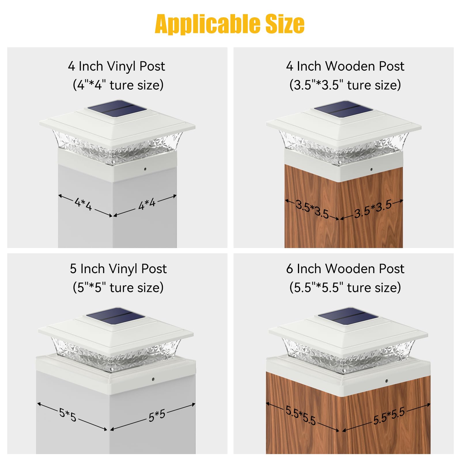 APONUO 12 Pack Solar Post Lights Outdoor - 16 LED Solar Powered Fence Post Cap Lights for 4x4 5x5 6x6 Vinyl & Wooden Posts, Waterproof with 2 Lighting Modes - Perfect for Deck, Fence, Porch, Garden & Pathway Lighting (White)