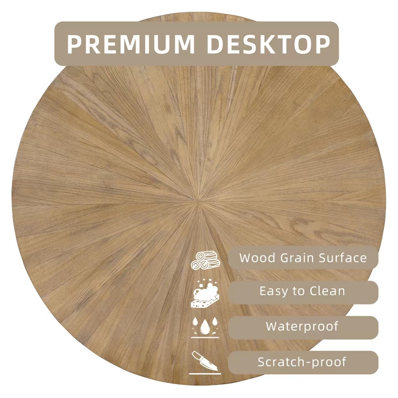 Round Coffee Table for Living Room - 2 Tier Solid Wood Coffee Table with Storage Shelf & Black Metal Legs, 33.5