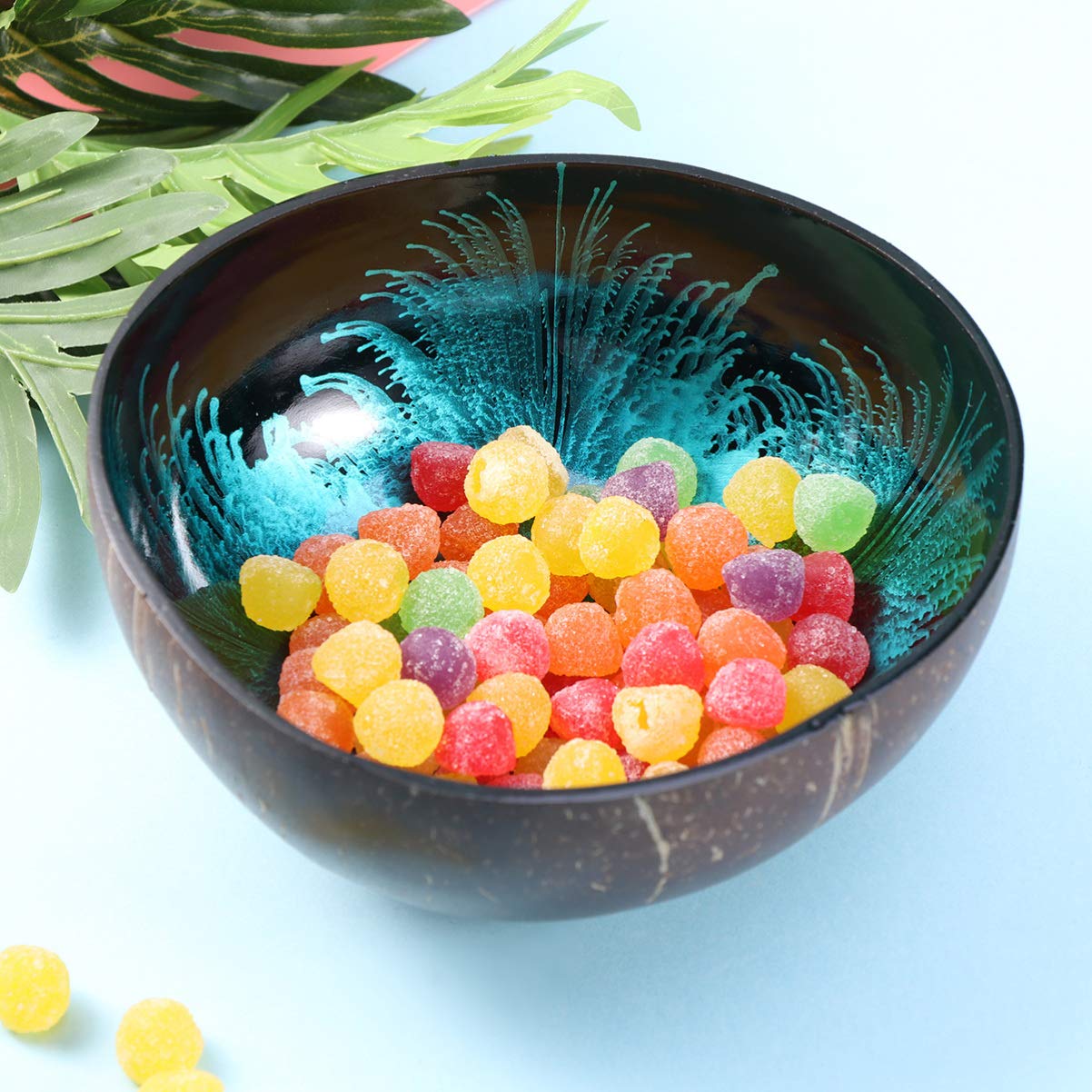 DOITOOL Blue Coconut Shell Candy Bowl - Decorative Storage Bowl for Keys, Nuts & Home Decor - Perfect for Entryway Table, Living Room & Kitchen Organization