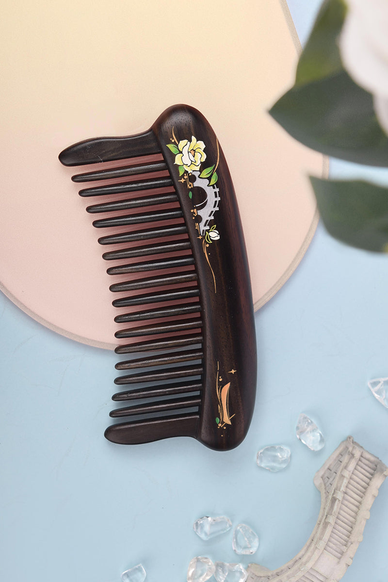 Premium Wide Tooth Ebony Wood Comb for Natural Hair Care - Detangling & Styling for Curly, Thick & Afro Hair - Perfect for Daily Use & Travel