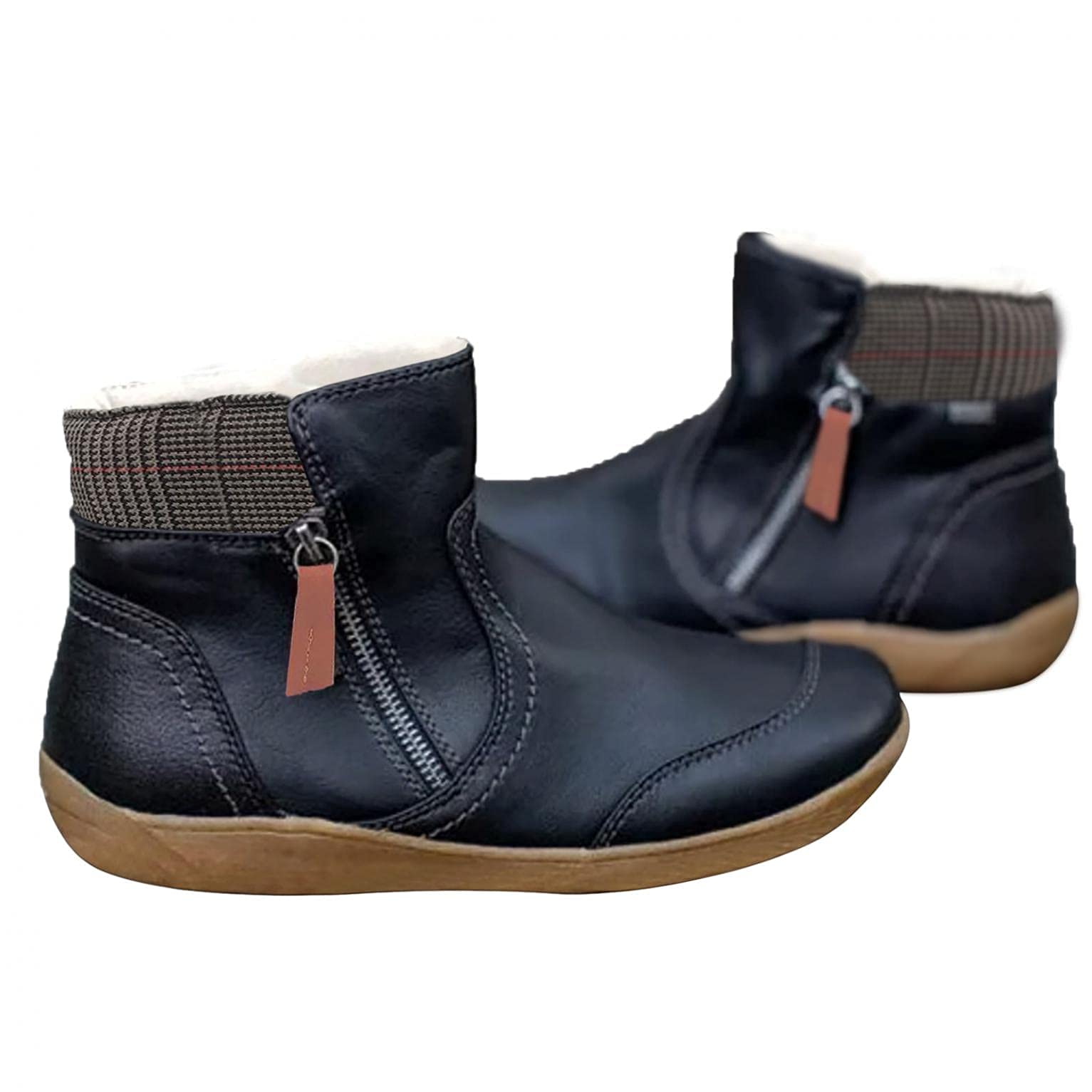 Bcshiye Women's Ankle Boots - Leather Zipper Comfort Shoes with Arch Support, Casual Flats Booties for Outdoor, Party & Everyday Wear