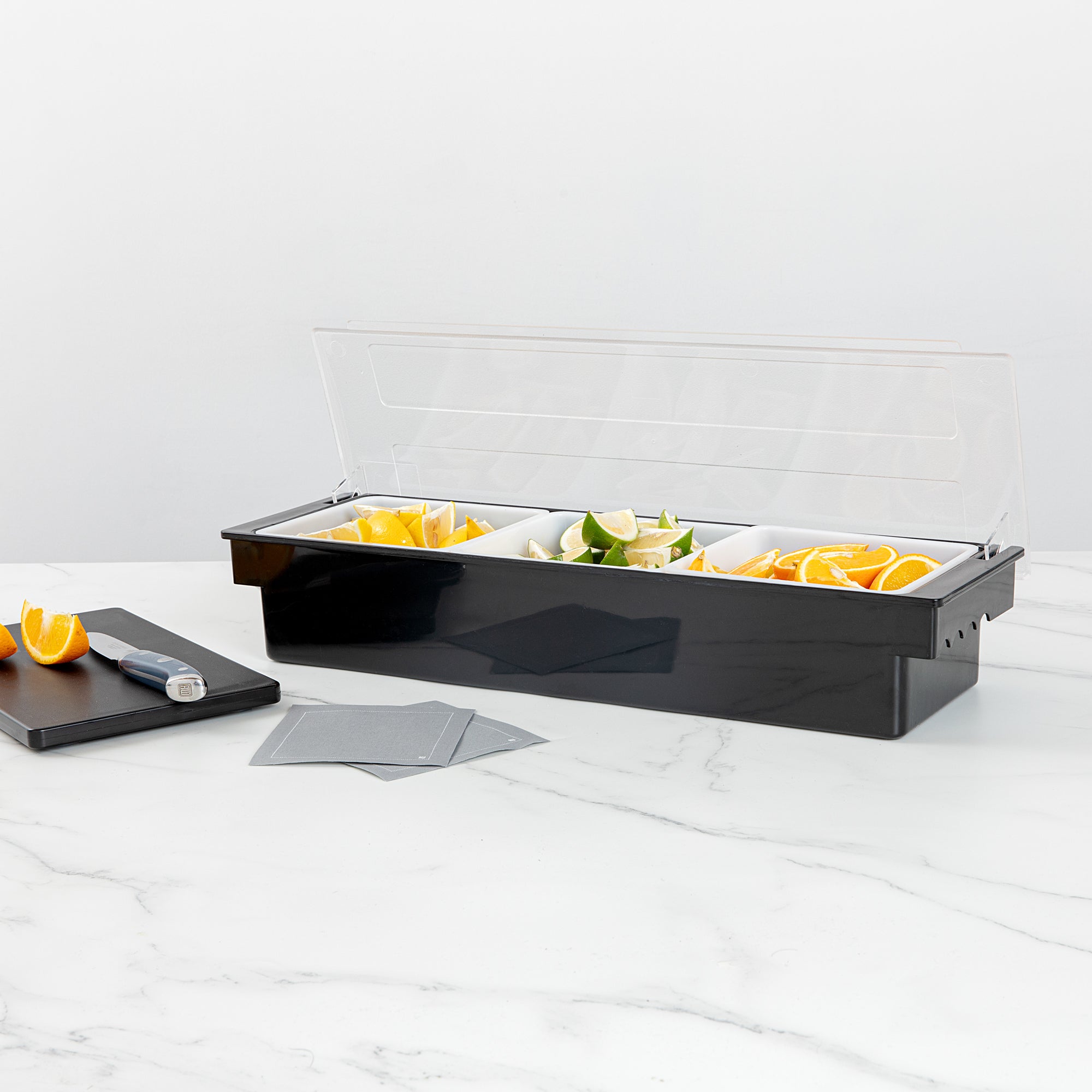 Bar Lux Black Plastic Condiment Caddy - 3 Compartment Organizer (19.5