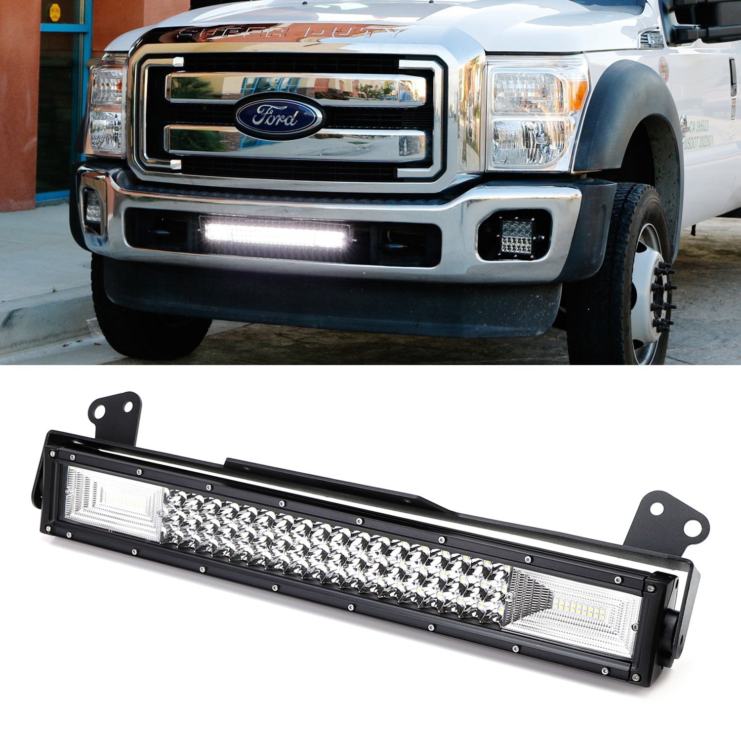 Flood/Spot Beam LED Light Bar with Lower Bumper Bracket - Compatible with 2011-2016 Ford F250 & F350 Super Duty - Off-Road, Truck, and Work Lighting for Enhanced Visibility