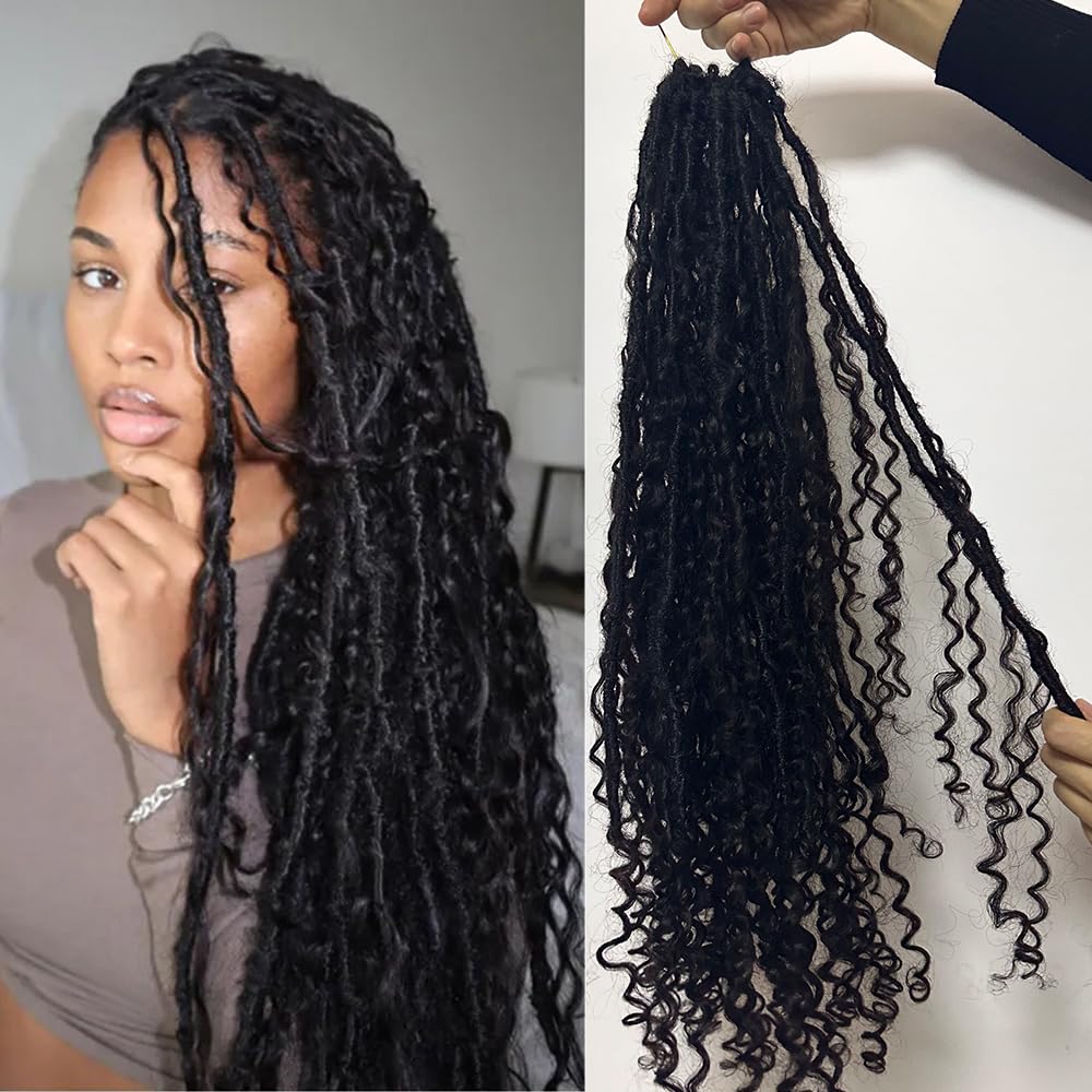 22inch Pre-Looped Crochet Locs with Human Hair Curls | Soft Messy Boho Dreadlocks with Curly Ends | 72 Locs for Women | Perfect for Protective Styling, Natural Hair Care & Festival Looks