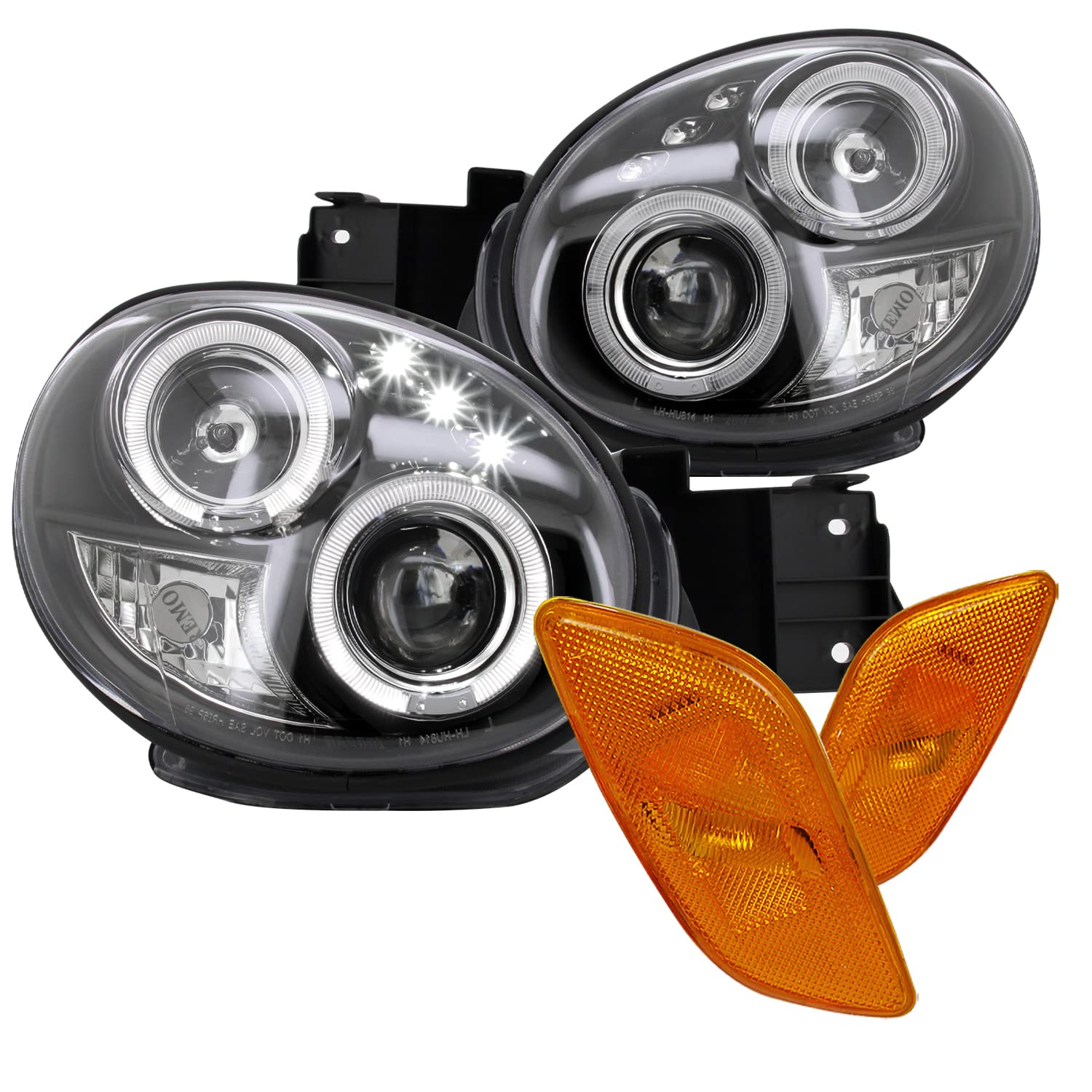 Spec-D Tuning Black Halo LED Projector Headlights with Amber Side Markers - Compatible with 2002-2003 Subaru Impreza WRX (Left & Right Pair) - Upgrade for Night Driving & Enhanced Style