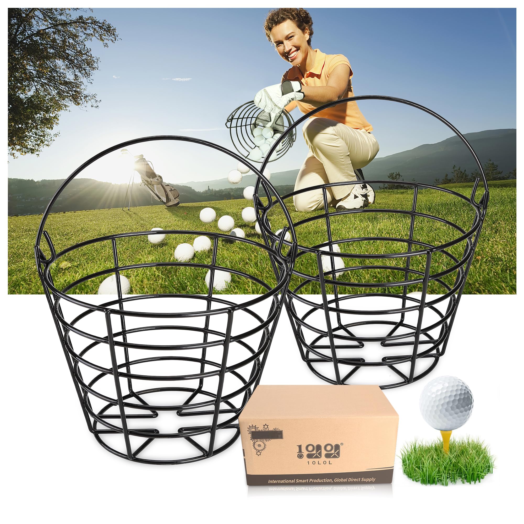 10L/20L Golf Ball Basket - Durable & Portable Golf Practice & Competition Bucket - Anti-Rust Steel Mesh Design (2 Pack) - Perfect for Driving Range, Backyard & Course Training