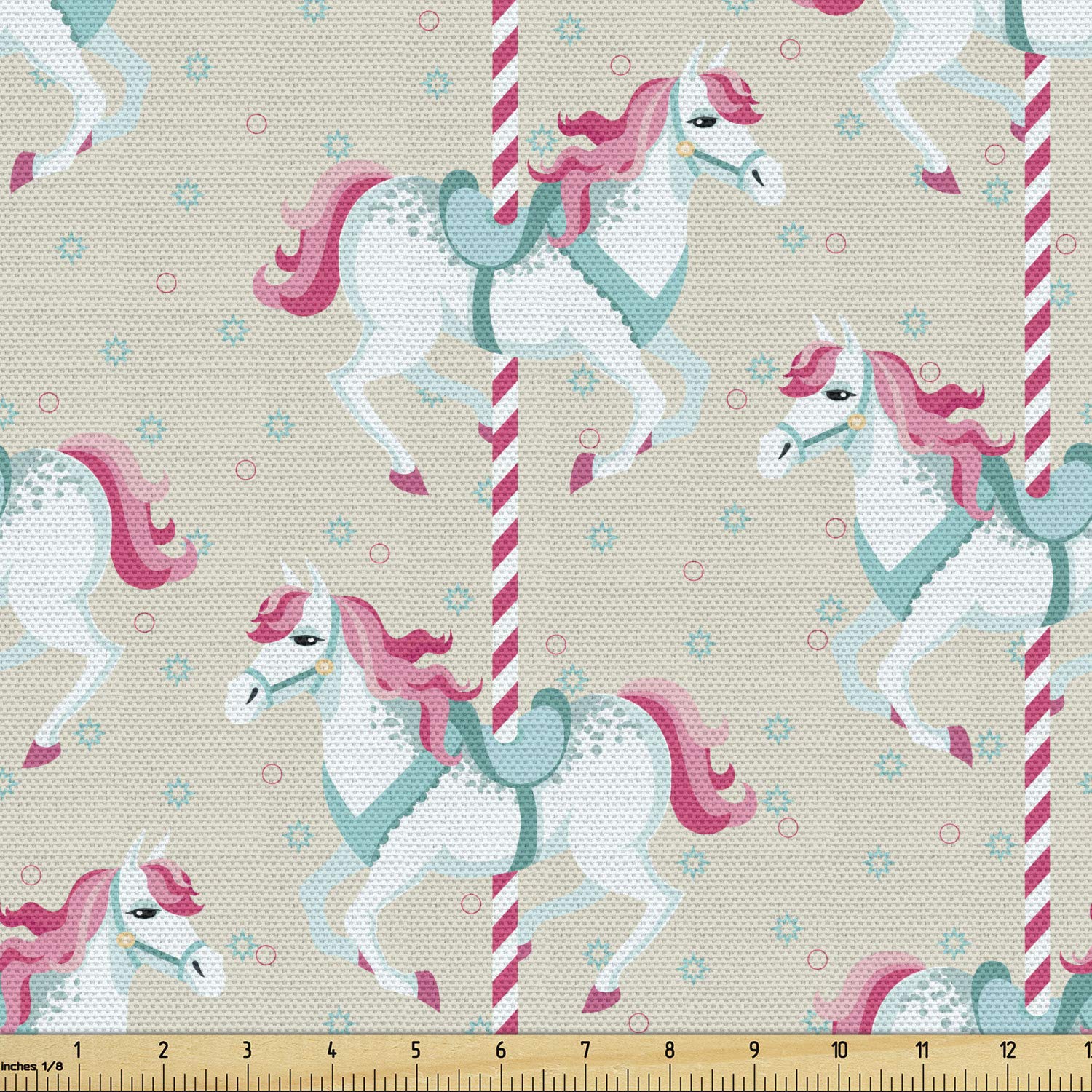 Ambesonne 10 Yards Toy Horse Fabric by The Yard - Merry Go Round Carousel Ride Upholstery Fabric for Home Decor, DIY Projects, and Crafting - Seafoam Beige - Perfect for Nursery, Bedroom, and Living Room Accents