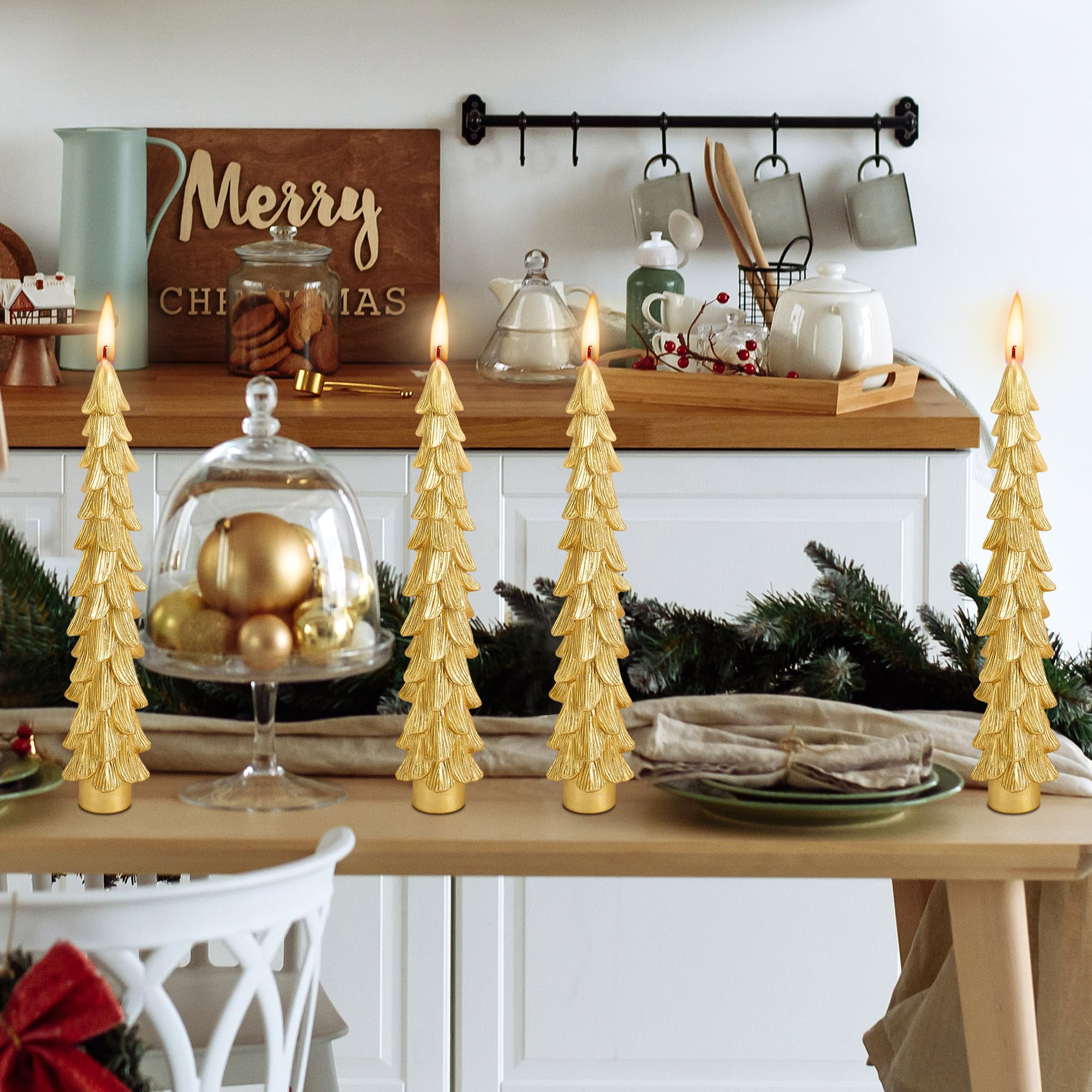 Gold Christmas Tree Candles - 10 Inch Unscented Tapers for Holiday Decor