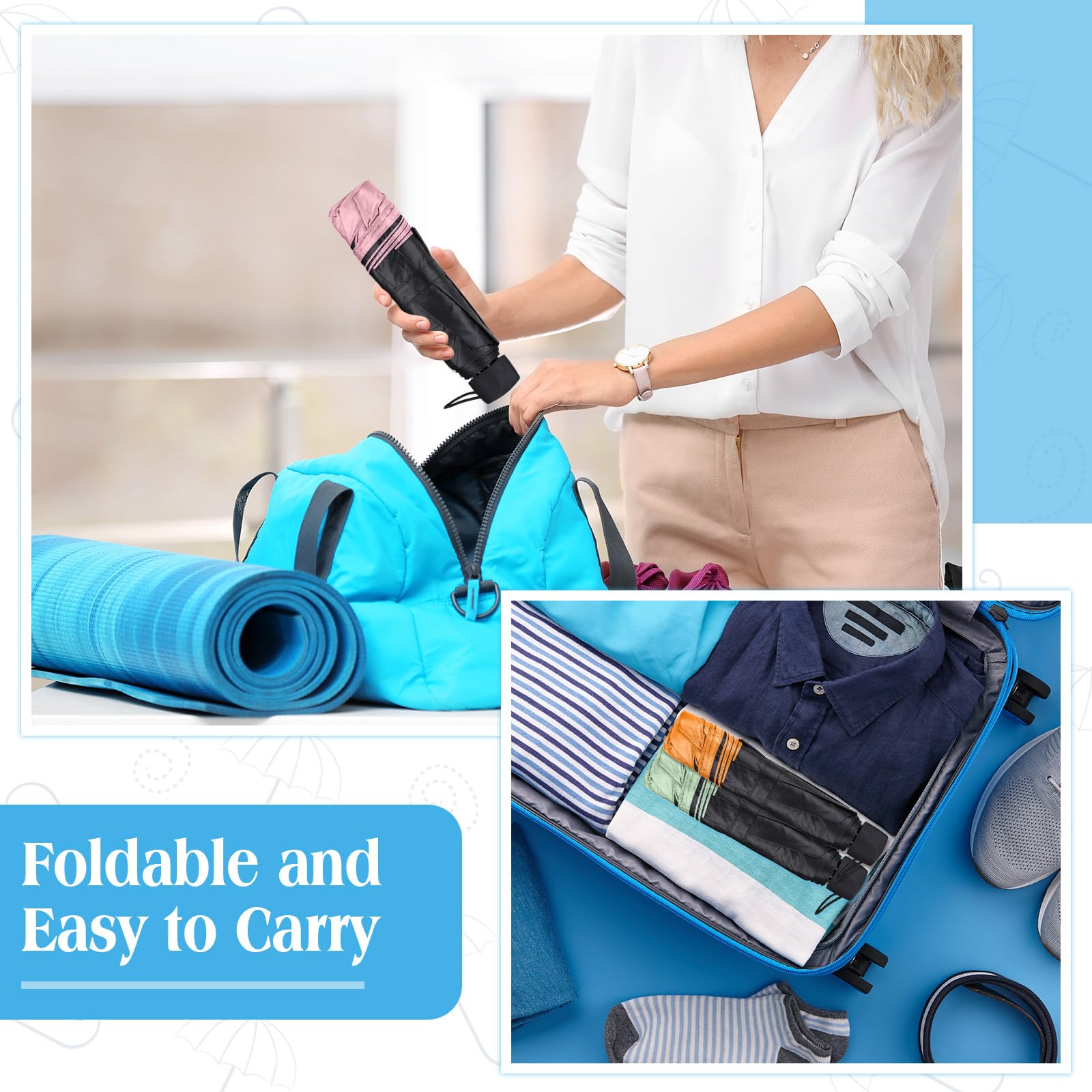 Hillban 12 Pack Windproof Travel Umbrella - Compact Folding Umbrella for Rain, Wind & Sun Protection - Portable Strong Umbrellas for Men, Women, Car, Backpack - Perfect for Travel, Commuting & Outdoor Activities