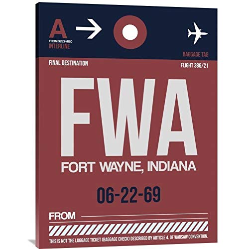FWA Fort Wayne Luggage Tag II Stretched Canvas Wall Art - 36x48 Inches Modern Home Decor - Perfect for Living Room, Bedroom & Office Decorations