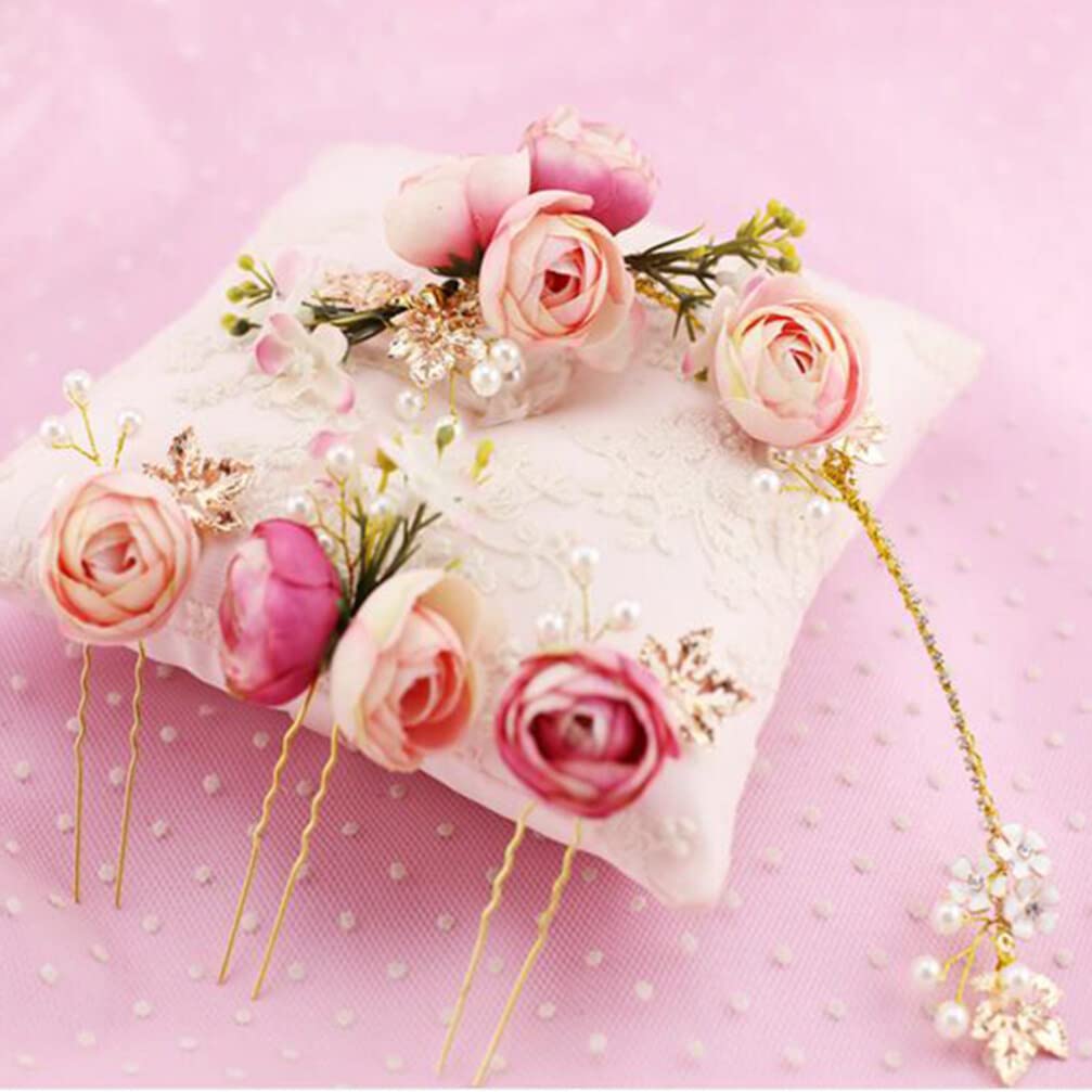 4 Pcs Rose Bridal Hair Clips for Women - Floral U-Shaped Hairpins, Side Combs & Hair Claws for Weddings, Parties & Special Occasions | Minkissy Bridal Accessories