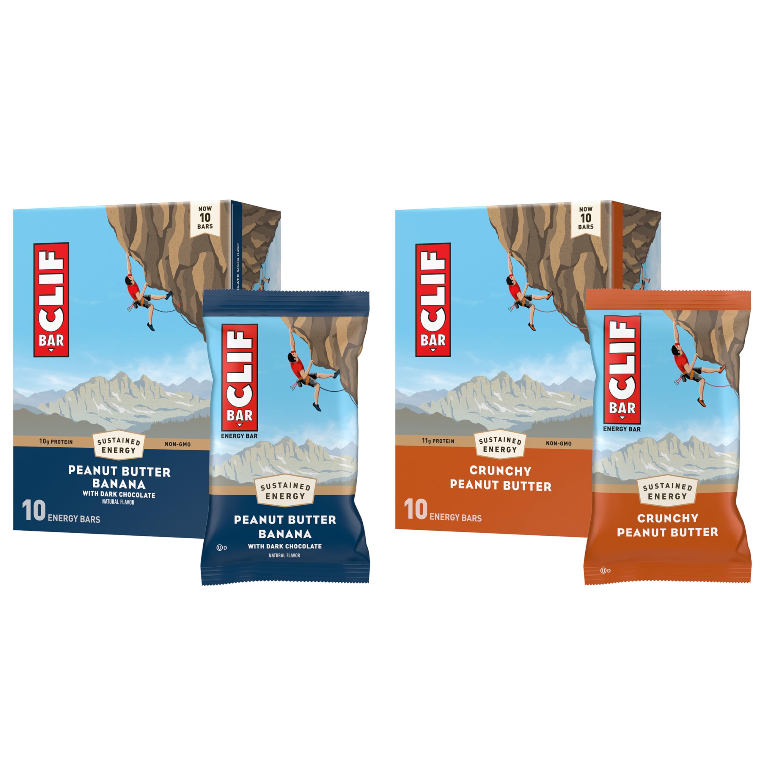 CLIF BAR Peanut Butter Energy Bars - Organic Oats, Non-GMO, Plant-Based Protein Snacks (20 Pack, 2 Flavors Variety) - Perfect for Hiking, Workouts & On-the-Go Nutrition