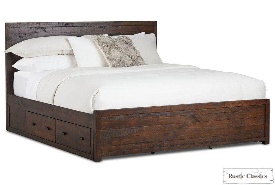 Whistler Reclaimed Wood Platform Bed with 4 Storage Drawers - Brown - Queen & King Size - Rustic Bedroom Furniture for Modern Farmhouse Style