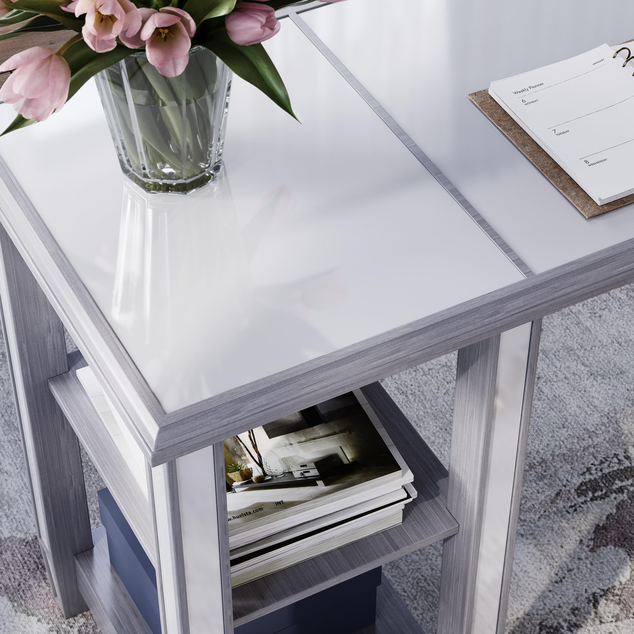 SEI Furniture Wedlyn Mirrored Desk - Silver Finish Modern Writing Desk with Mirror for Home Office, Bedroom, or Dressing Room