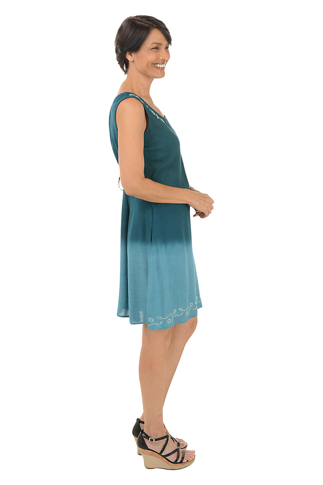 Elegant Teal Rhinestone Floral Ombre Sleeveless Party Dress for Women - Perfect for Evening Events, Prom, Cocktail Parties & Special Occasions