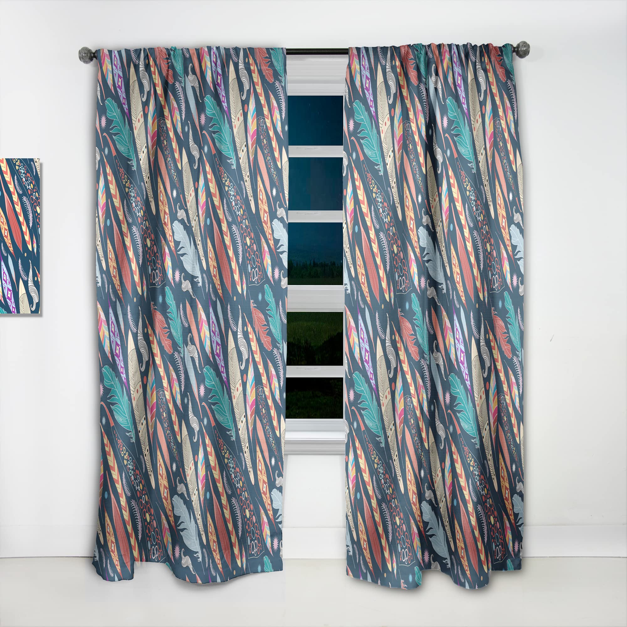 DesignQ Thermal Insulated Curtains - Leaves & Feathers Pattern Single Panel (52x95 inches) for Bedroom & Living Room - Blackout Drapes for Privacy, Light Control & Energy Efficiency
