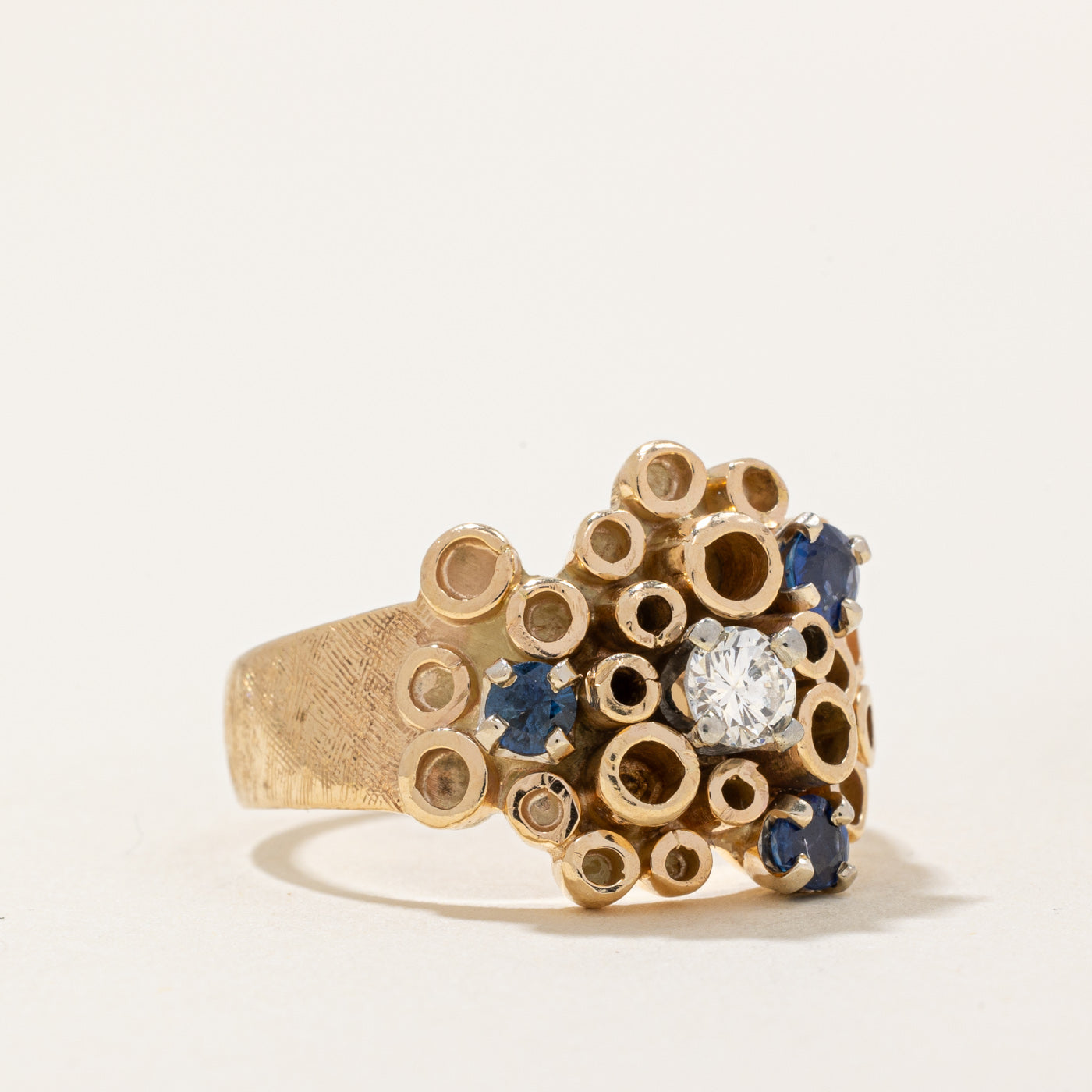 Exquisite 0.23ctw Sapphire & Diamond Abstract Ring - 0.19ct Diamond Accents - Size 7.25 - Elegant Jewelry for Weddings, Anniversaries & Special Occasions