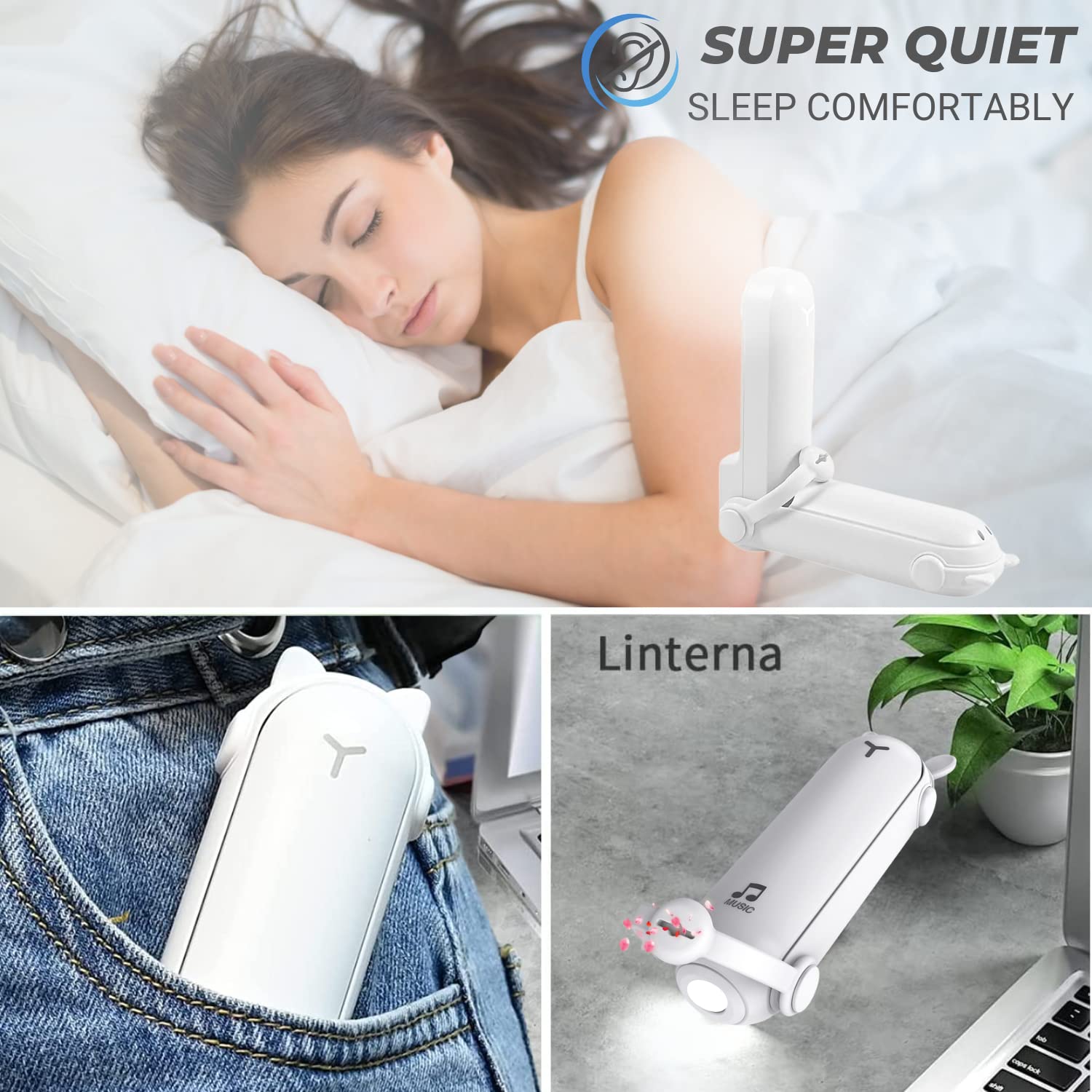 Portable Rechargeable Handheld Fan with USB Power Bank & LED Flashlight - Foldable, Battery Operated Mini Fan for Desktop, Outdoor, Travel, Camping & Emergency Use