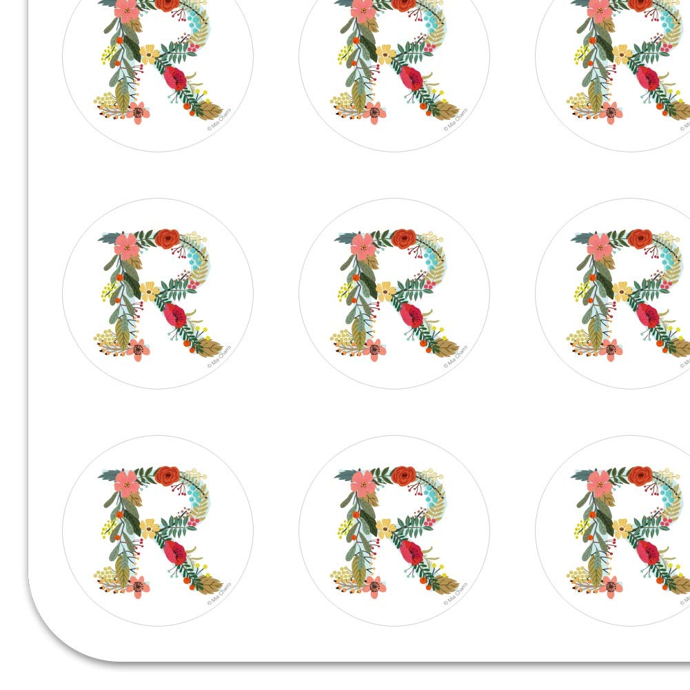 Floral Monogram Letter R Stickers for Planners, Calendars & Scrapbooking - Perfect for DIY Crafts, Bullet Journals, and Stationery Decoration