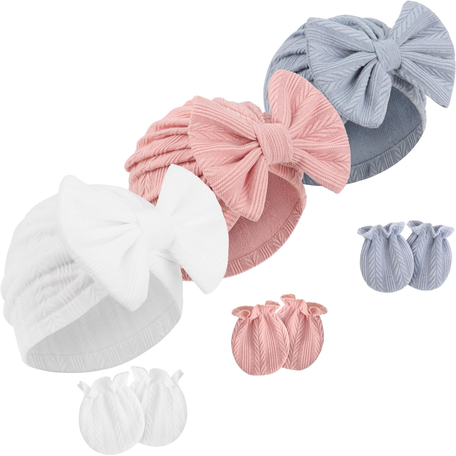 Newborn Baby Hats and Mittens Set - Soft Infant Bow Beanie Cap & Toddler Gloves for Baby Boy & Girl - Perfect for Hospital, Photography & Winter Outfits