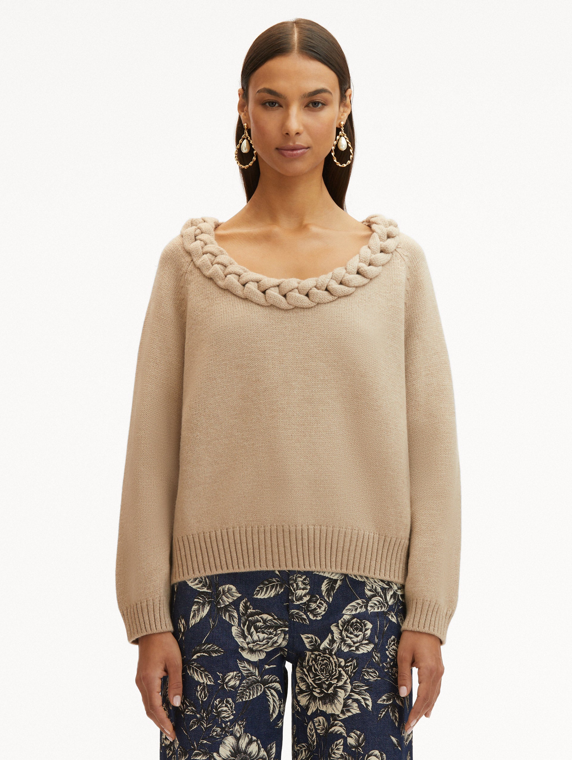 Braided Neckline Pullover Sweater for Women - Cozy Knit Tops with Stylish Cable Design - Perfect for Fall & Winter Layering, Casual Outfits, and Office Wear