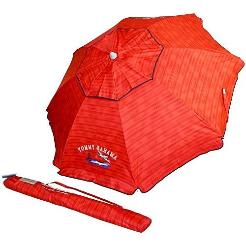 Tommy Bahama 7ft Beach Umbrella with Tilt & Telescoping Pole - Red Stripe Sand Anchor Design | Perfect for Beach, Poolside, Backyard & Outdoor Relaxation