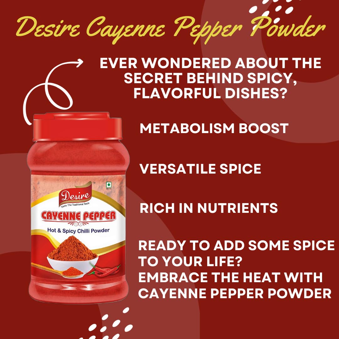 Desire Cayenne Pepper Powder 400g - Hot & Spicy Chili Powder for Cooking, Seasoning & Grilling | Perfect for BBQ, Mexican Dishes & Homemade Hot Sauce