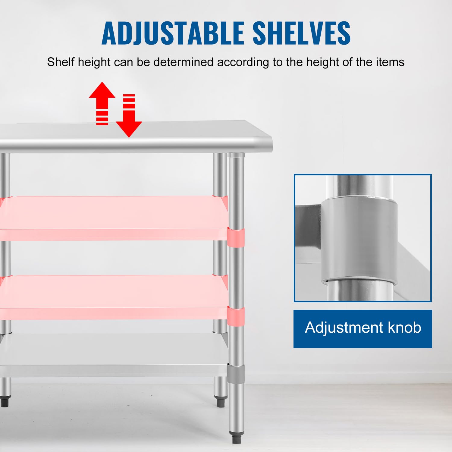 Stainless Steel Commercial Work Table - 24x24 Inch Scratch-Resistant Metal Kitchen Prep Table with Adjustable Feet for Home, Restaurant & Food Service - Ideal for Cooking, Baking & Food Preparation