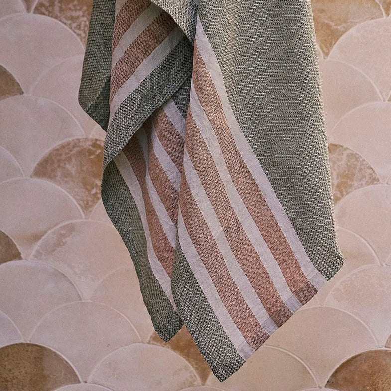 Premium Mosaic Green Linen Towel Set - Soft, Absorbent & Quick-Drying Bath & Beach Towels for Spa, Pool, Yoga & Travel - Eco-Friendly Luxury Linens
