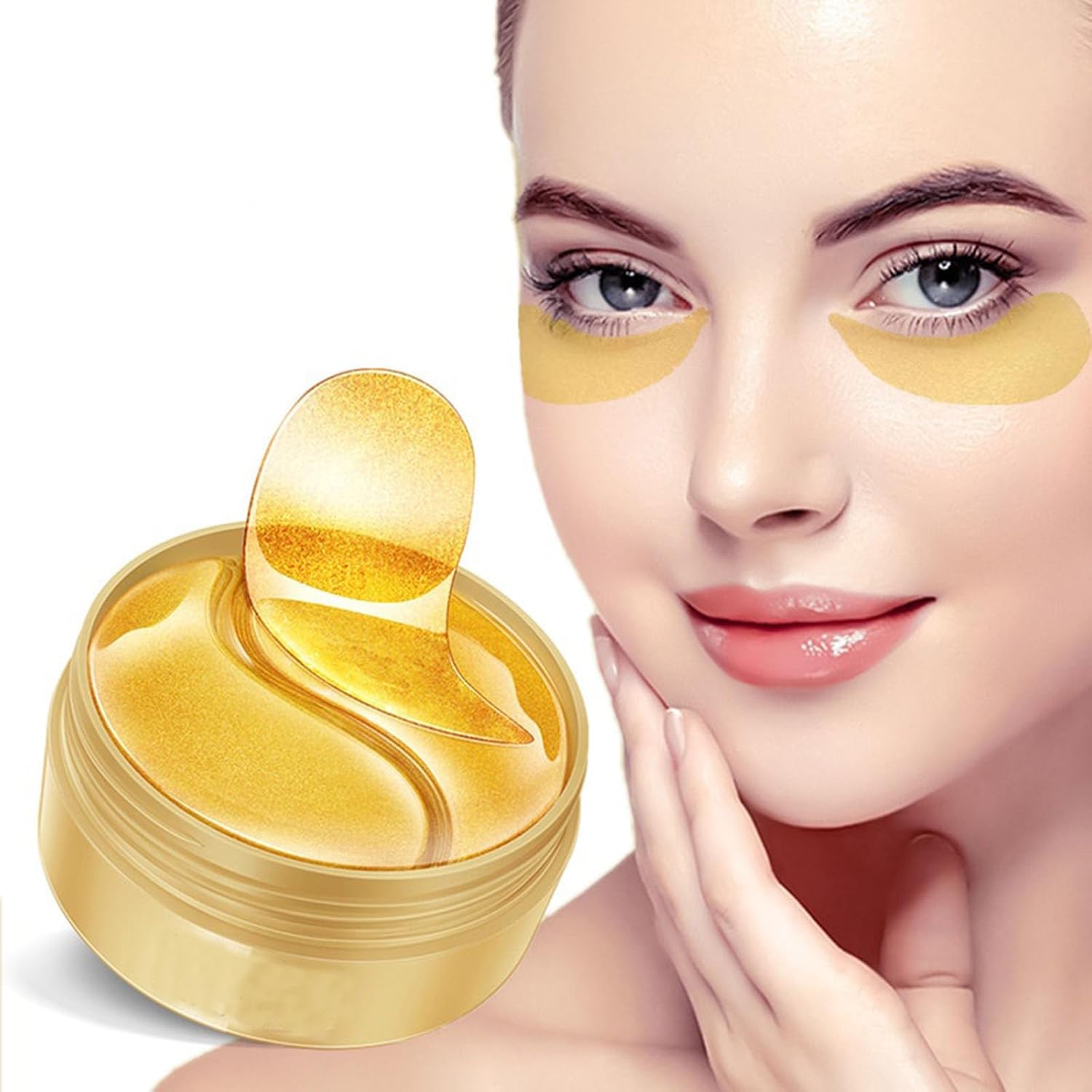 24K Gold Under Eye Cooling Gel Pads for Dark Circles & Puffiness Removal - Brightening & Wrinkle Reducing Eye Patches for Men & Women - Perfect for Nighttime Skincare & Morning Refresh