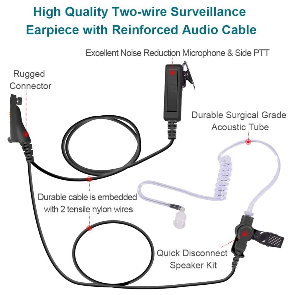 Rheoss Two-Way Radio Headset with Microphone - Compatible with APX6000, APX4000, APX7000 - Clear Acoustic Tube Earpiece for Police, Security & Emergency Communication