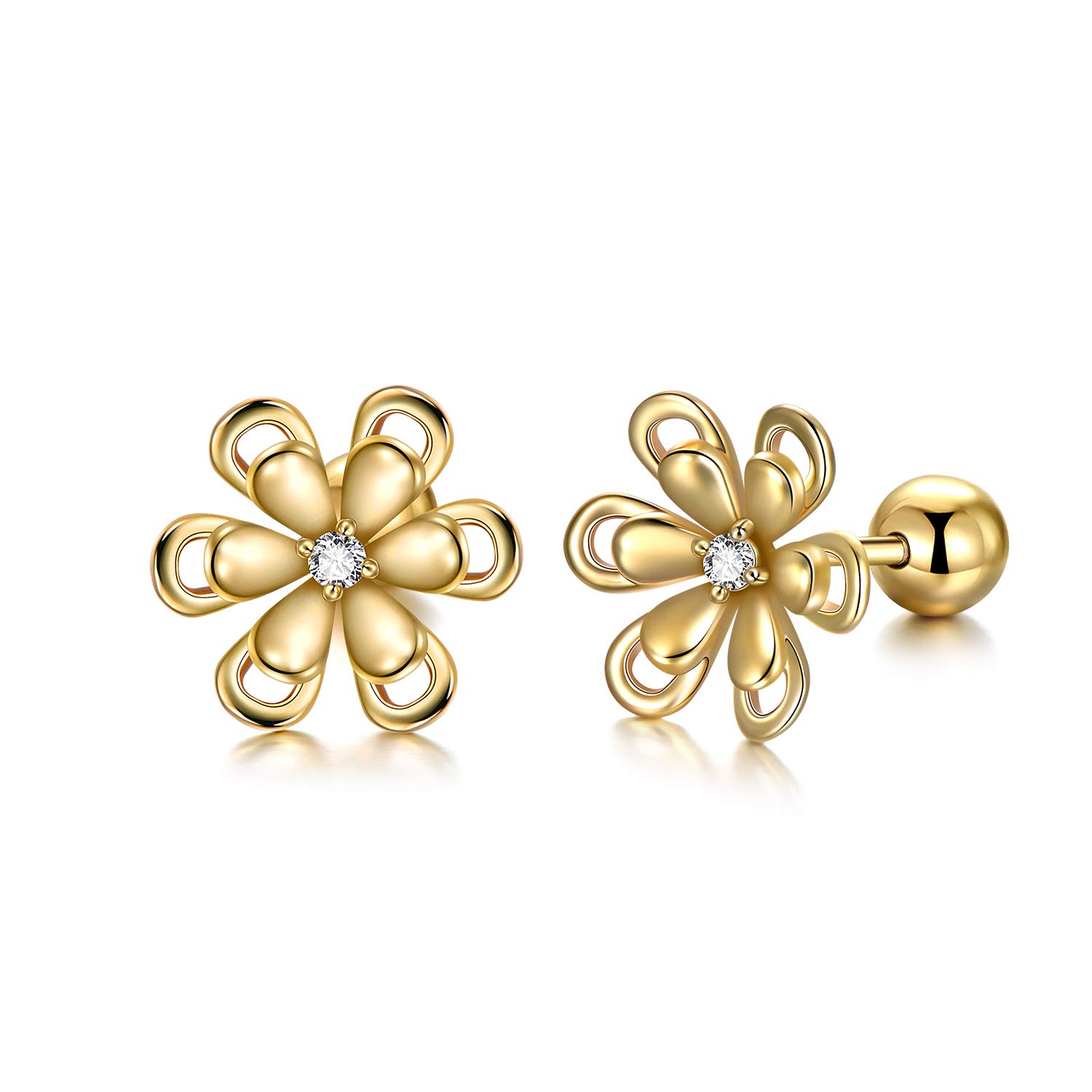 14K Solid Gold Flower Stud Earrings for Women - Dainty Yellow Gold Floral Earrings, Fine Jewelry Gift for Mom, Wife, Girlfriend | Perfect for Weddings, Anniversaries & Everyday Elegance
