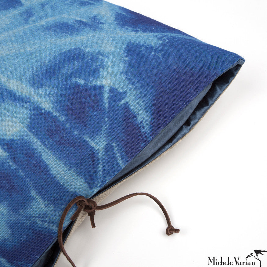 Printed Linen Pillow Cover Starburst Blue 12x22 Inches - Bohemian Home Decor for Sofa, Bed & Living Room
