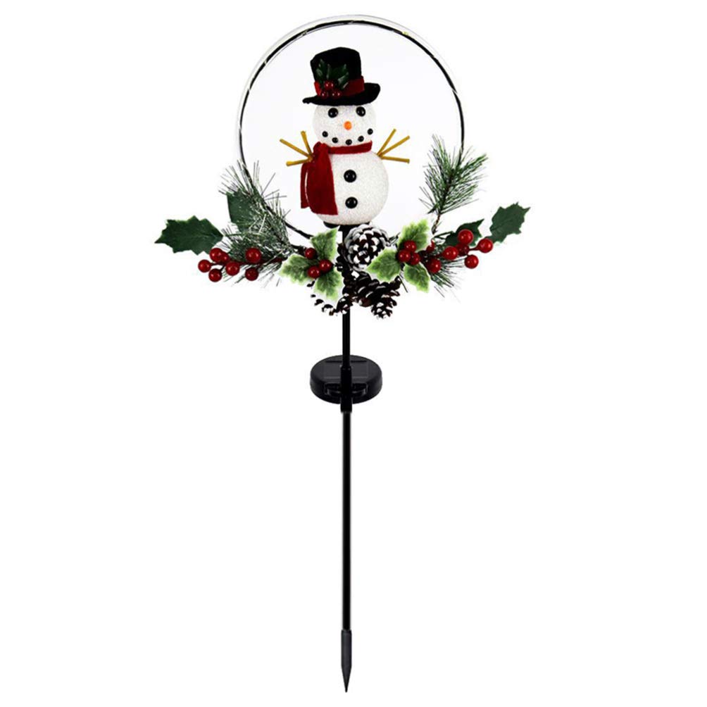 Christmas Solar Garden Lights - Snowman Solar Stake with Artificial Pine Branches & Cones - Colorful Outdoor Holiday Decoration for Yard, Pathway, Party & Festive Seasonal Display