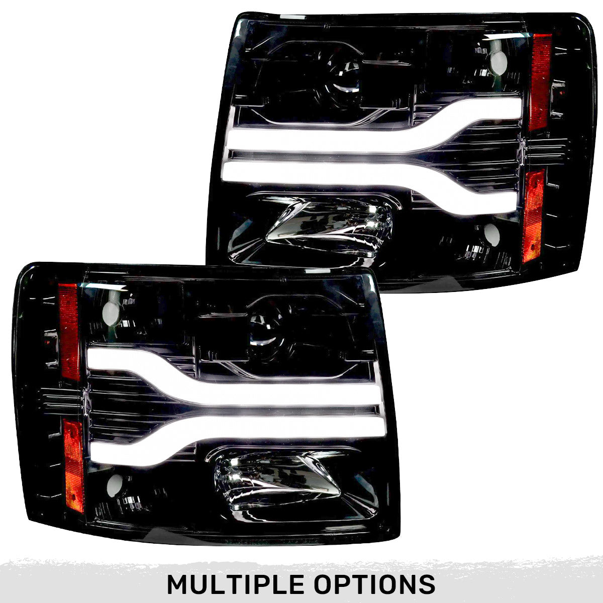 Chevrolet Silverado 2007-2013 2nd Gen Headlights with OLED Halos & DRL - Smoked/Clear Lens for 1500/2500/3500 Models | Upgrade Your Truck Lighting for Night Driving & Off-Road Adventures
