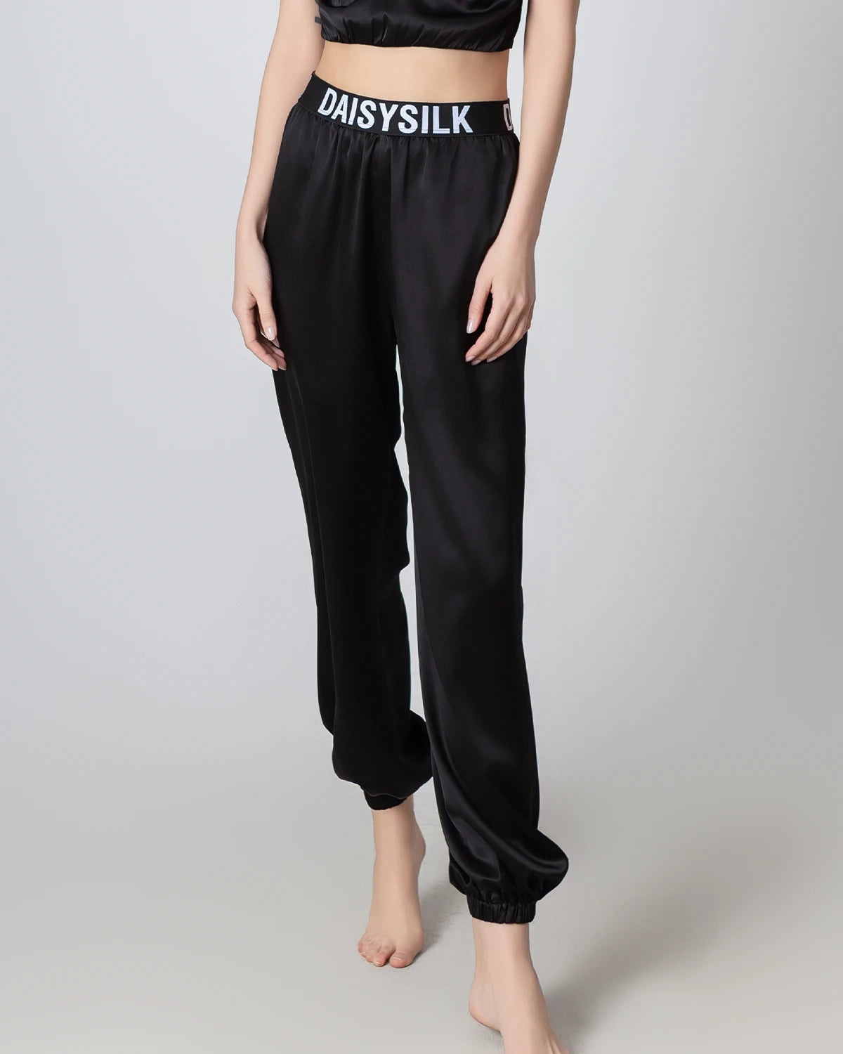Women's Elastic Waist Loose Fit Silk Pants with Ankle Cuffs - Comfortable Lounge Pajama Pants for Home, Yoga & Travel